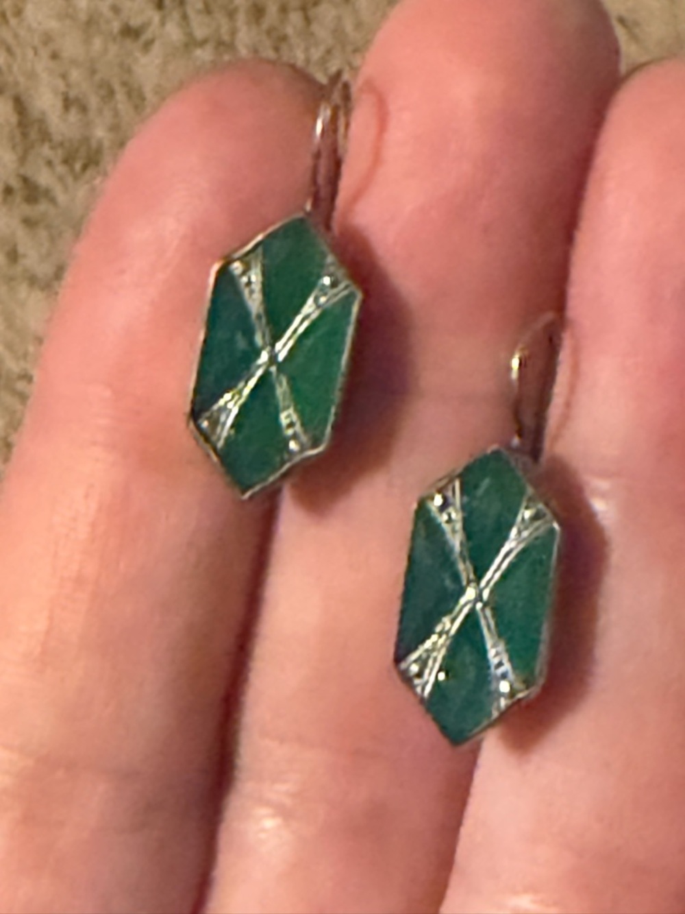 Emerald Green Geometric Drop Earrings